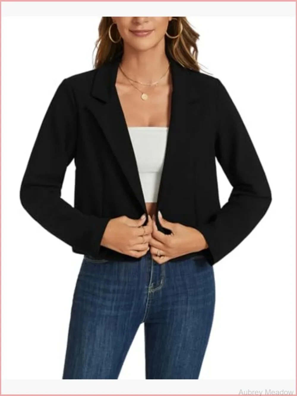 Cropped Blazer Women Casual Long Sleeve Open Front Jacket Work Office Blazer